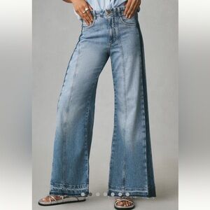 Anthropologie Pilcro Adidas Mid-Rise Frayed Relaxed Flare Jeans